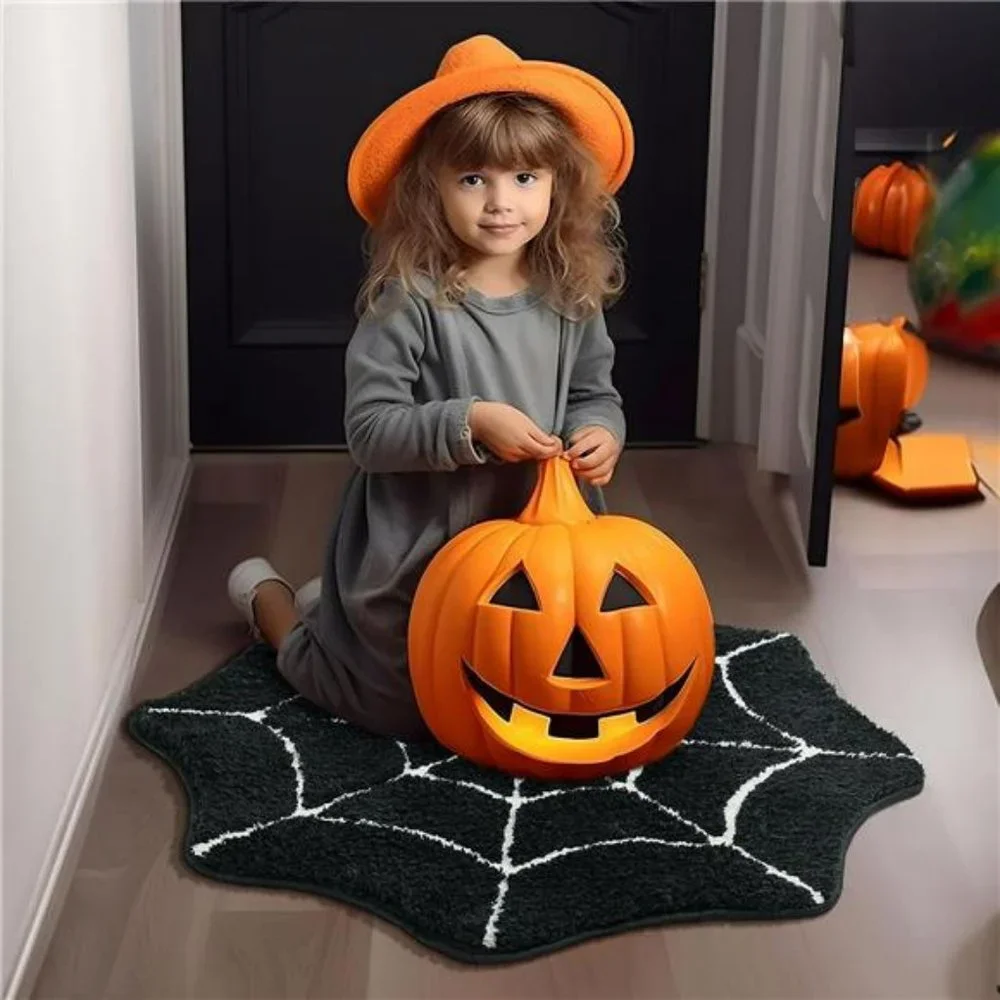 Halloween Bathroom Rugs Spider Webs Round Mats Non Slip Black Washable 28